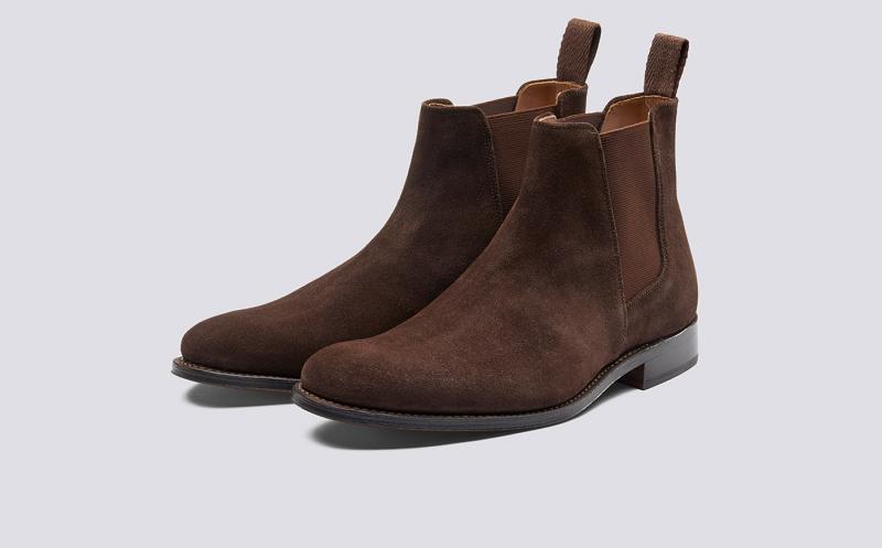 Grenson Declan Mens Chelsea Boots - Chocolate Suede with a Leather Sole AL9815
